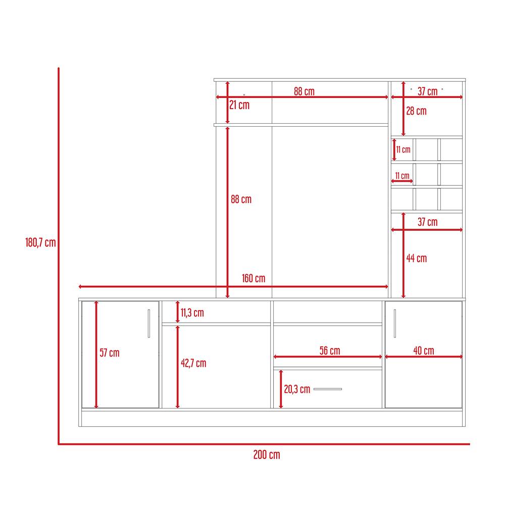 Centro de Entretenimiento kava Coñac 200x180.7cm Para TV Hasta 60 Pulgadas con Dos Cajones - Muebles para TV | Bylmo