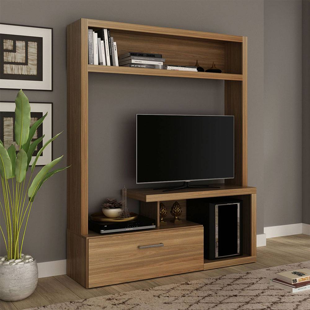 Centro de Entretenimiento Lugo Teca 139x167.3cm Para TV Hasta 50 Pulgadas con Un Cajón - Muebles para TV | Bylmo