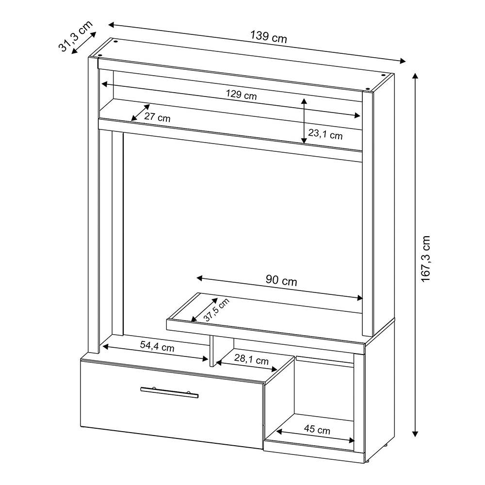 Centro de Entretenimiento Lugo Teca 139x167.3cm Para TV Hasta 50 Pulgadas con Un Cajón - Muebles para TV | Bylmo