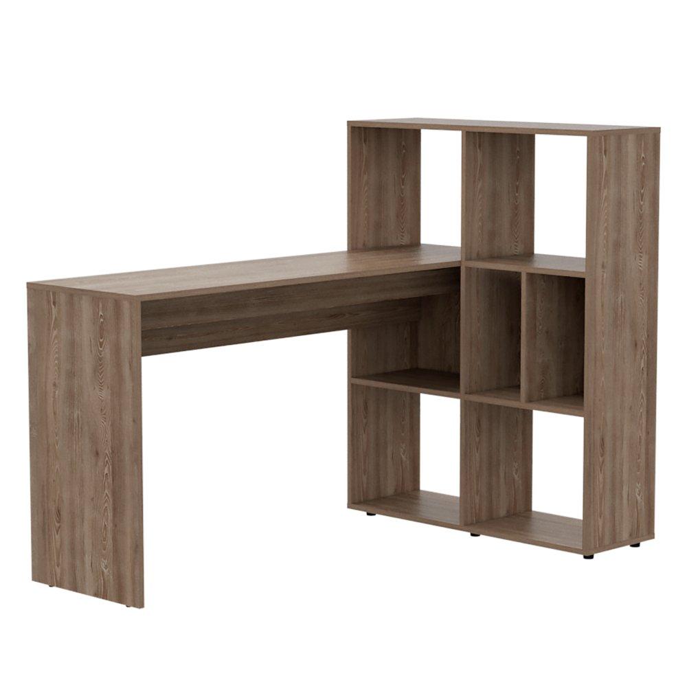 Escritorio en L Minerva Miel 139 cm con Biblioteca - Escritorios y Archivadores | Bylmo