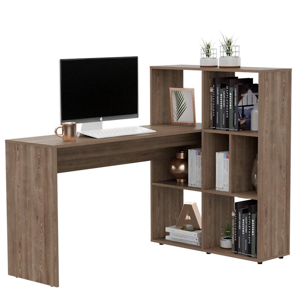 Escritorio en L Minerva Miel 139 cm con Biblioteca - Escritorios y Archivadores | Bylmo