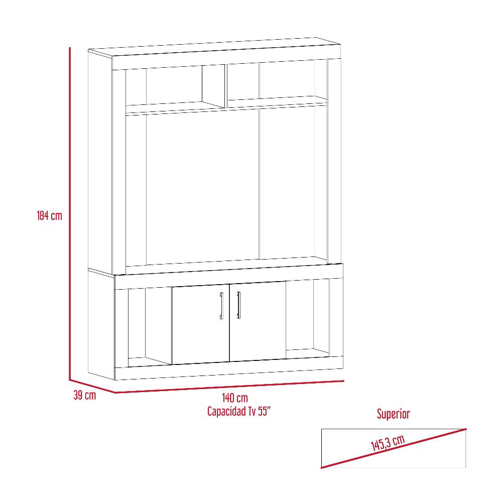 Centro de Entretenimiento Alicia Miel y Habano 140 cm con Dos Puertas - Muebles para TV | Bylmo