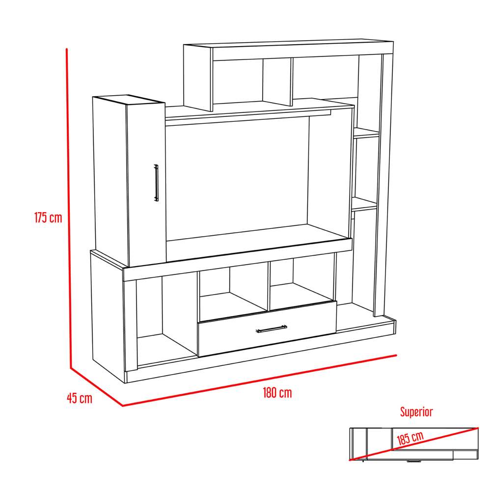 Centro de Entretenimiento Alves Amareto y Wengue 175 cm con Una Puerta y Un Cajón - Muebles para TV | Bylmo
