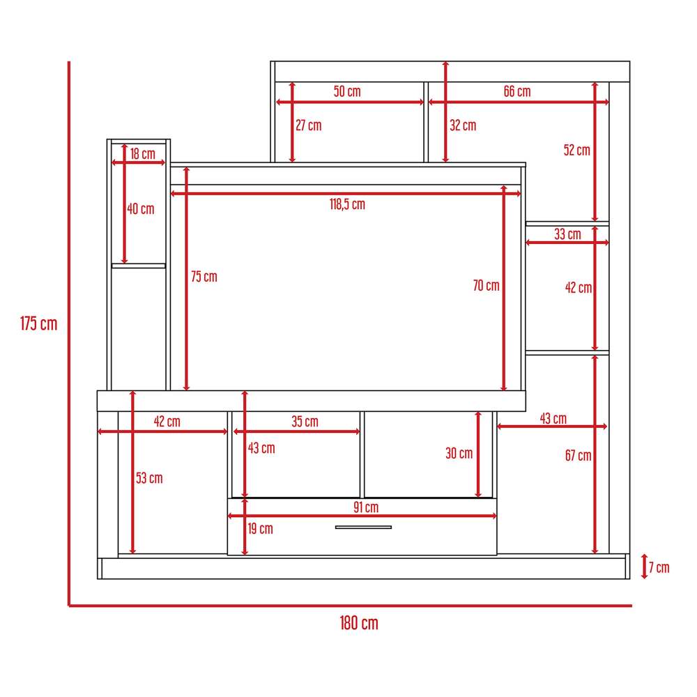 Centro de Entretenimiento Alves Amareto y Wengue 175 cm con Una Puerta y Un Cajón - Muebles para TV | Bylmo
