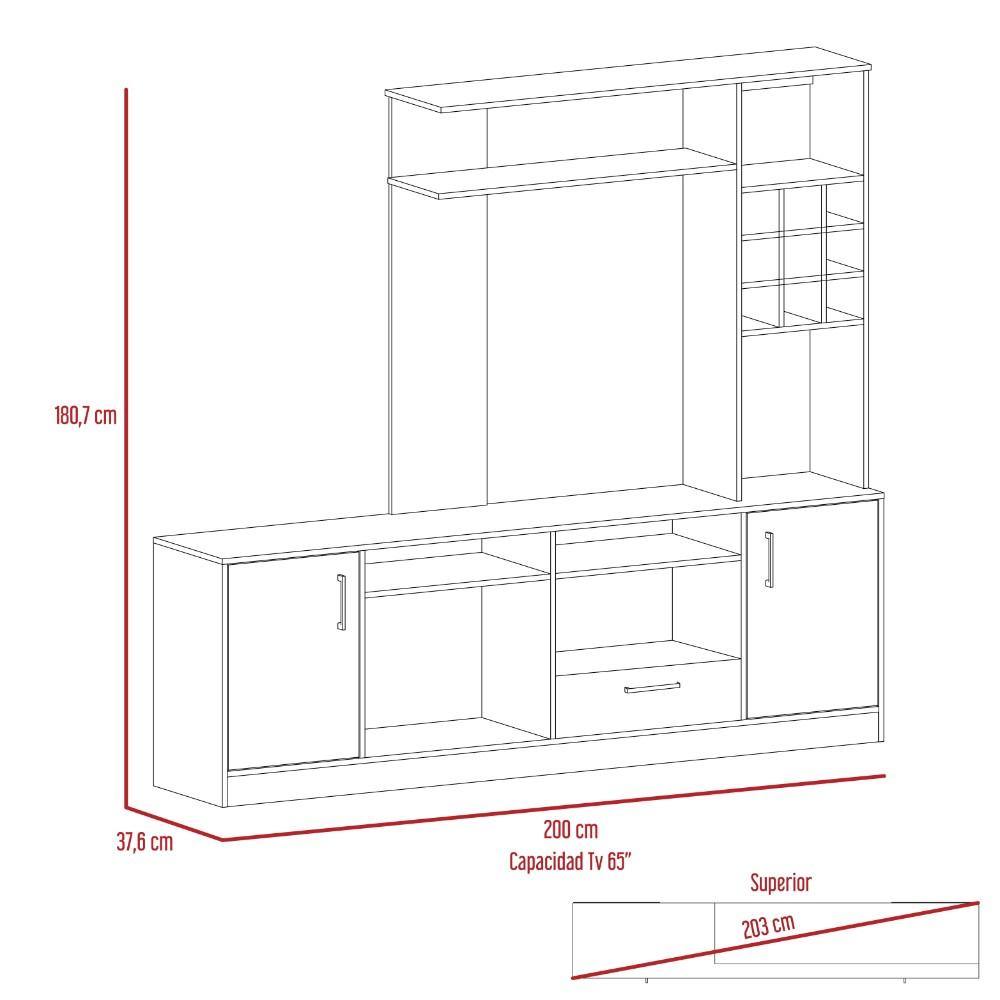 Centro de Entretenimiento Kava Wengue 200 cm con Dos Puertas - Muebles para TV | Bylmo