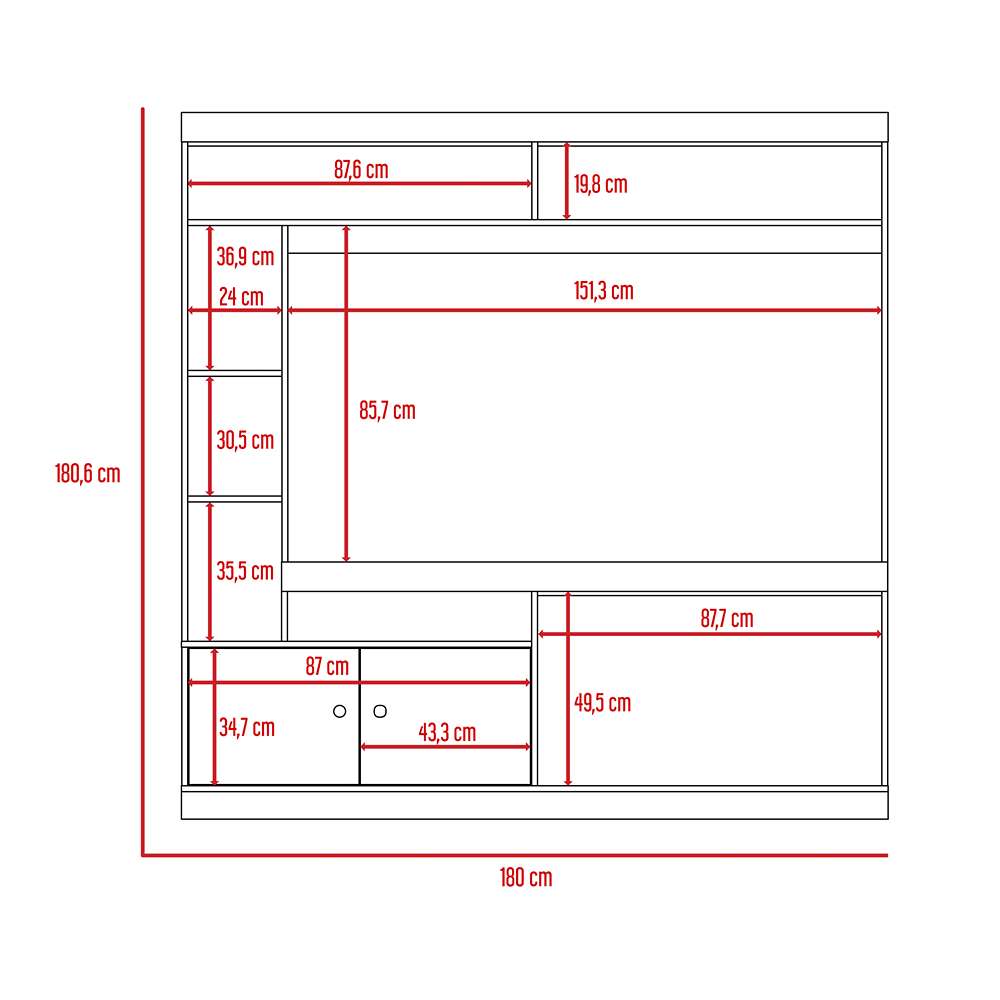 Centro de Entretenimiento Dante Duna y Gales 180 cm con Dos Puertas - Muebles para TV | Bylmo