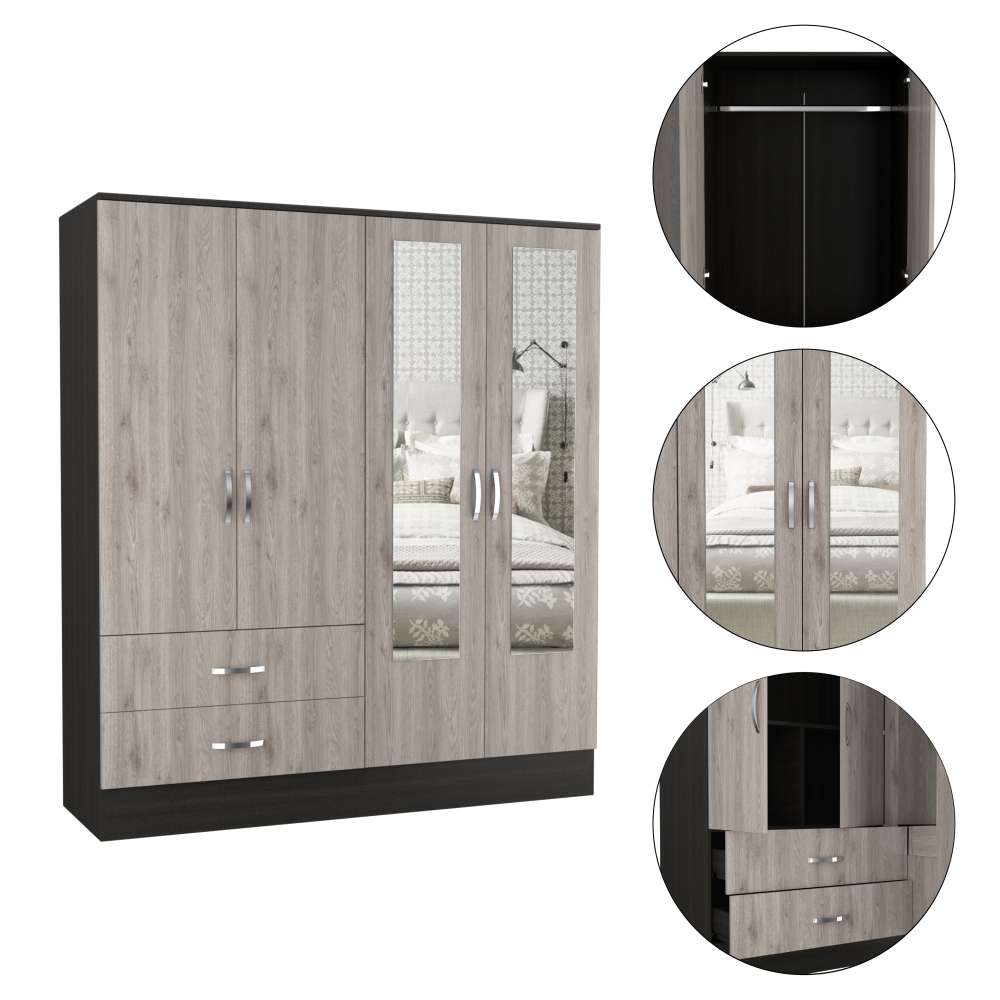 Closet Bolton Wengue 120x180.6cm con 2 Cajones con 4 Entrepaños con Espejo - Closets | Bylmo