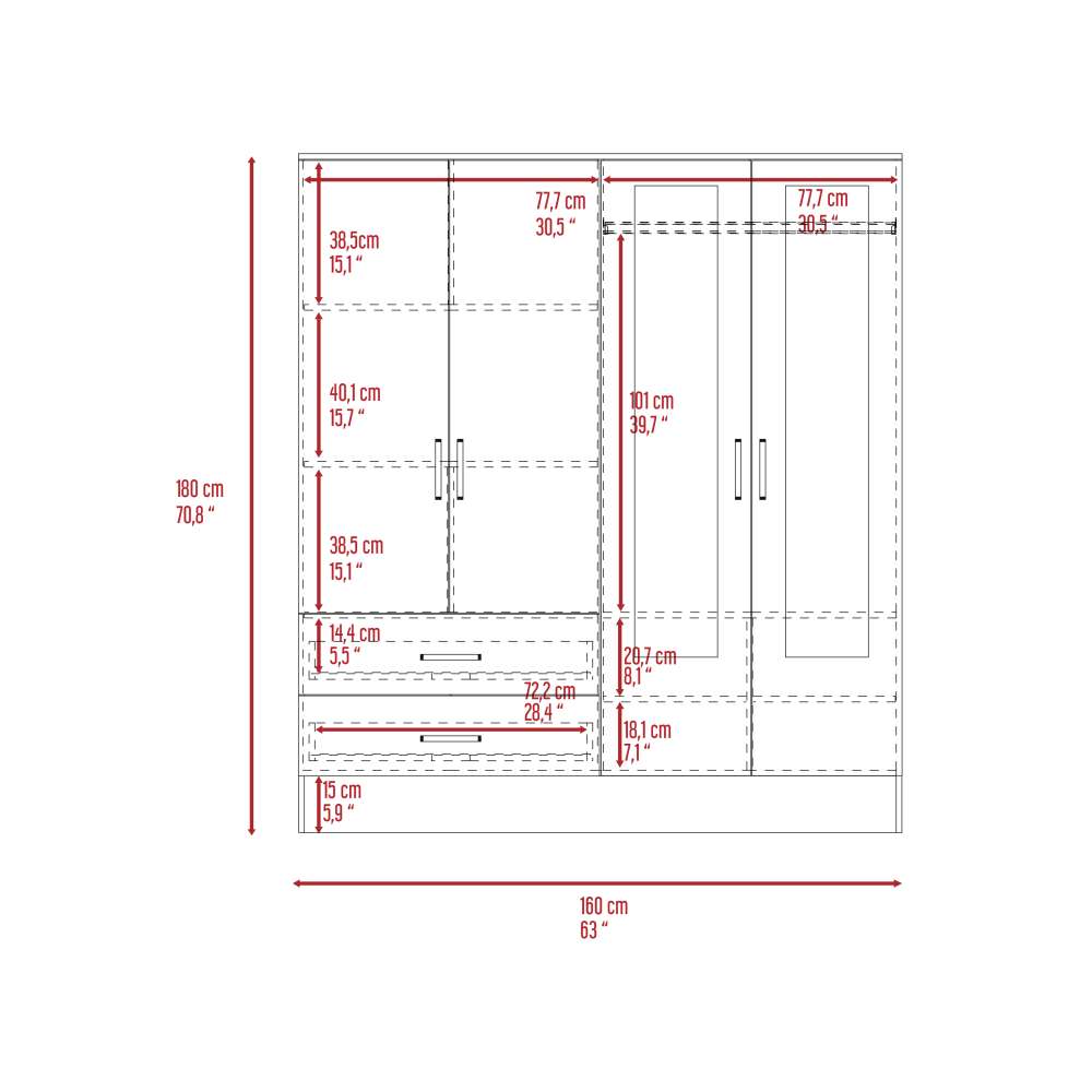 Closet Bolton Wengue 120x180.6cm con 2 Cajones con 4 Entrepaños con Espejo - Closets | Bylmo