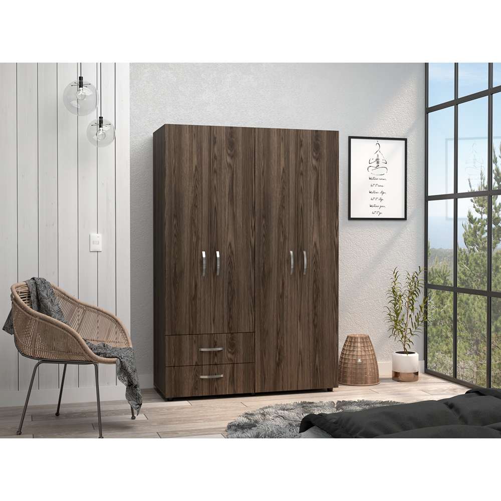 Closet Ankora Coñac 120 cm con Cuatro Puertas y Dos Cajones - Closets | Bylmo