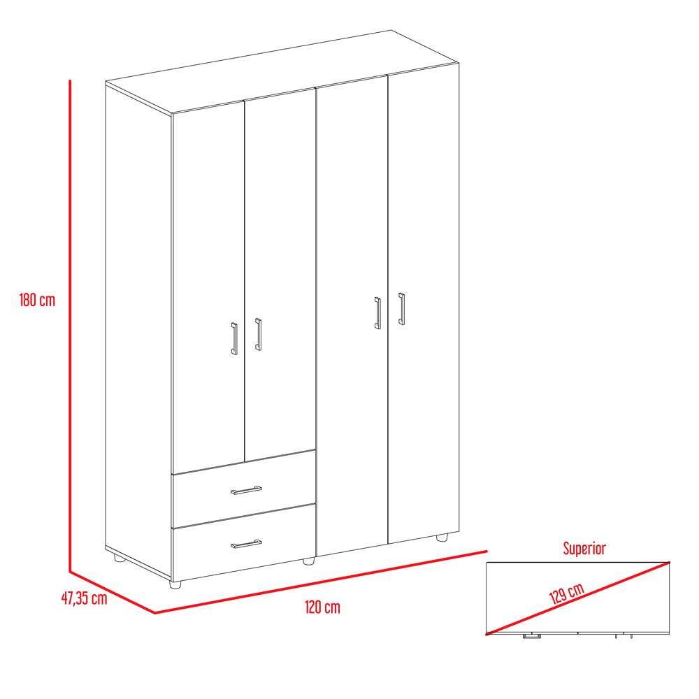 Closet Ankora Coñac 120 cm con Cuatro Puertas y Dos Cajones - Closets | Bylmo