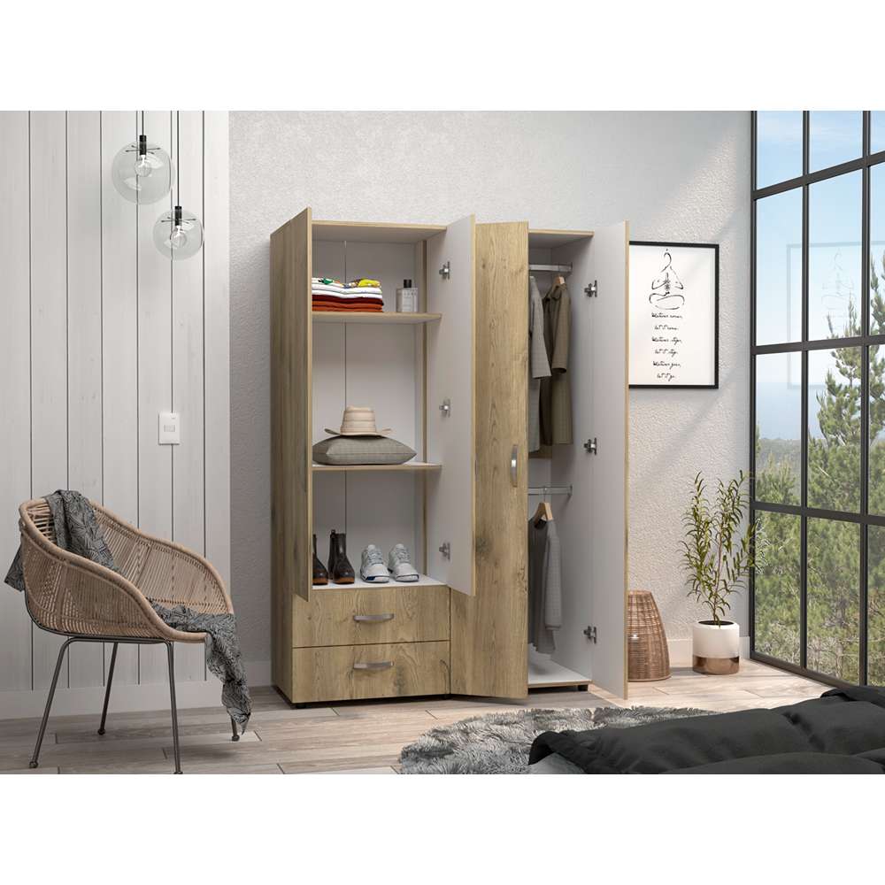 Closet Ankora Macadamia 120 cm con Cuatro Puertas y Dos Cajones - Closets | Bylmo