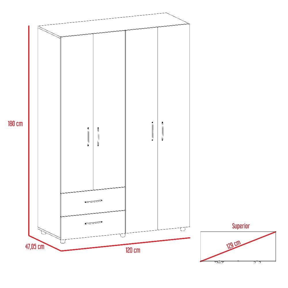 Closet Ankora Wengue 120 cm con Cuatro Puertas y Dos Cajones - Closets | Bylmo