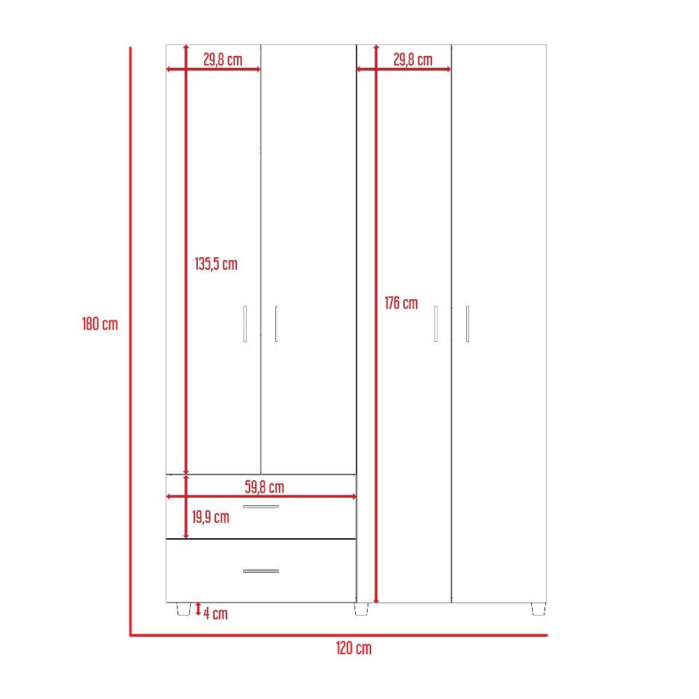 Closet Ankora Wengue 120 cm con Cuatro Puertas y Dos Cajones - Closets | Bylmo