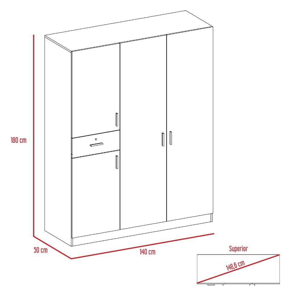 Closet Antartic Wengue 140 cm con Cuatro Puertas y Un Cajón - Closets | Bylmo