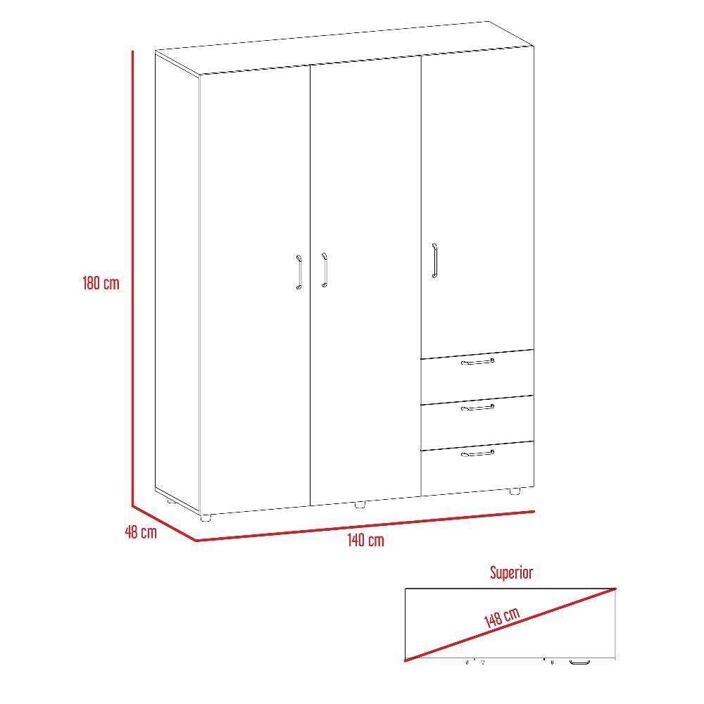 Closet Arizona Coñac 140 cm con Tres Puertas y Tres Cajones - Closets | Bylmo