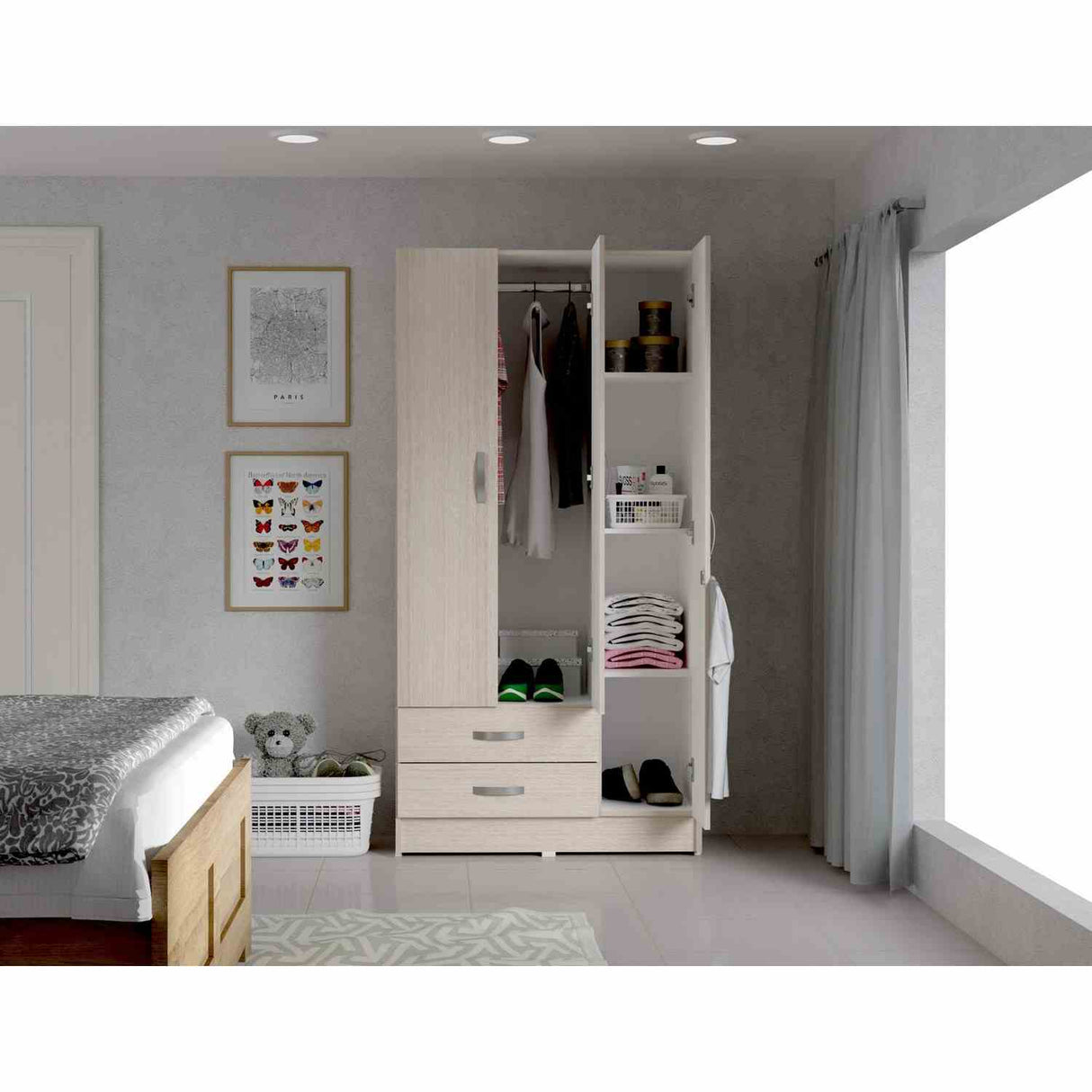 Closet Armario AM20223 Arena y Blanco 92 cm con Dos Puertas y Dos Cajones - Closets | Bylmo