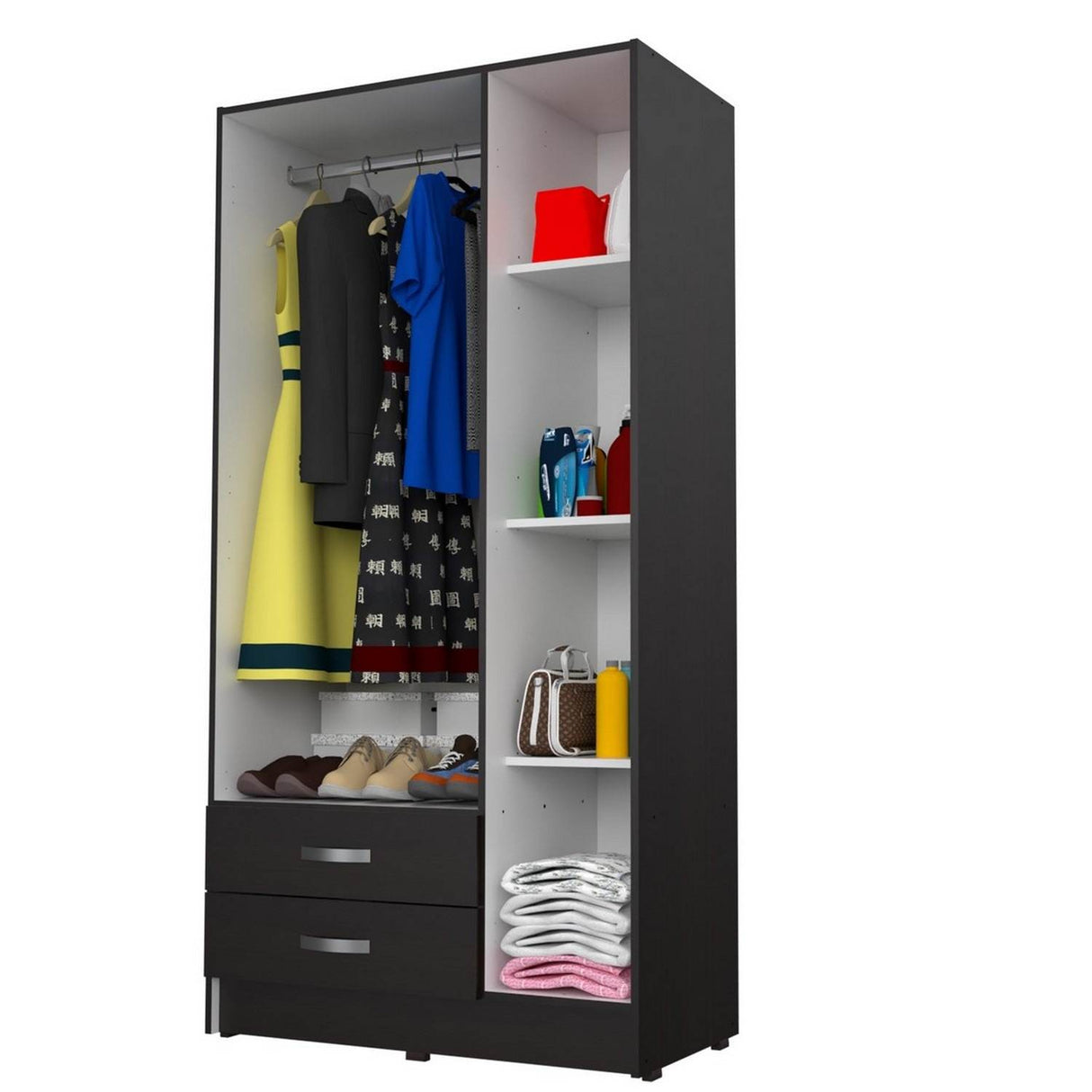 Closet Armario AM20223 Wengue y Blanco 92 cm con Dos Puertas y Dos Cajones - Closets | Bylmo