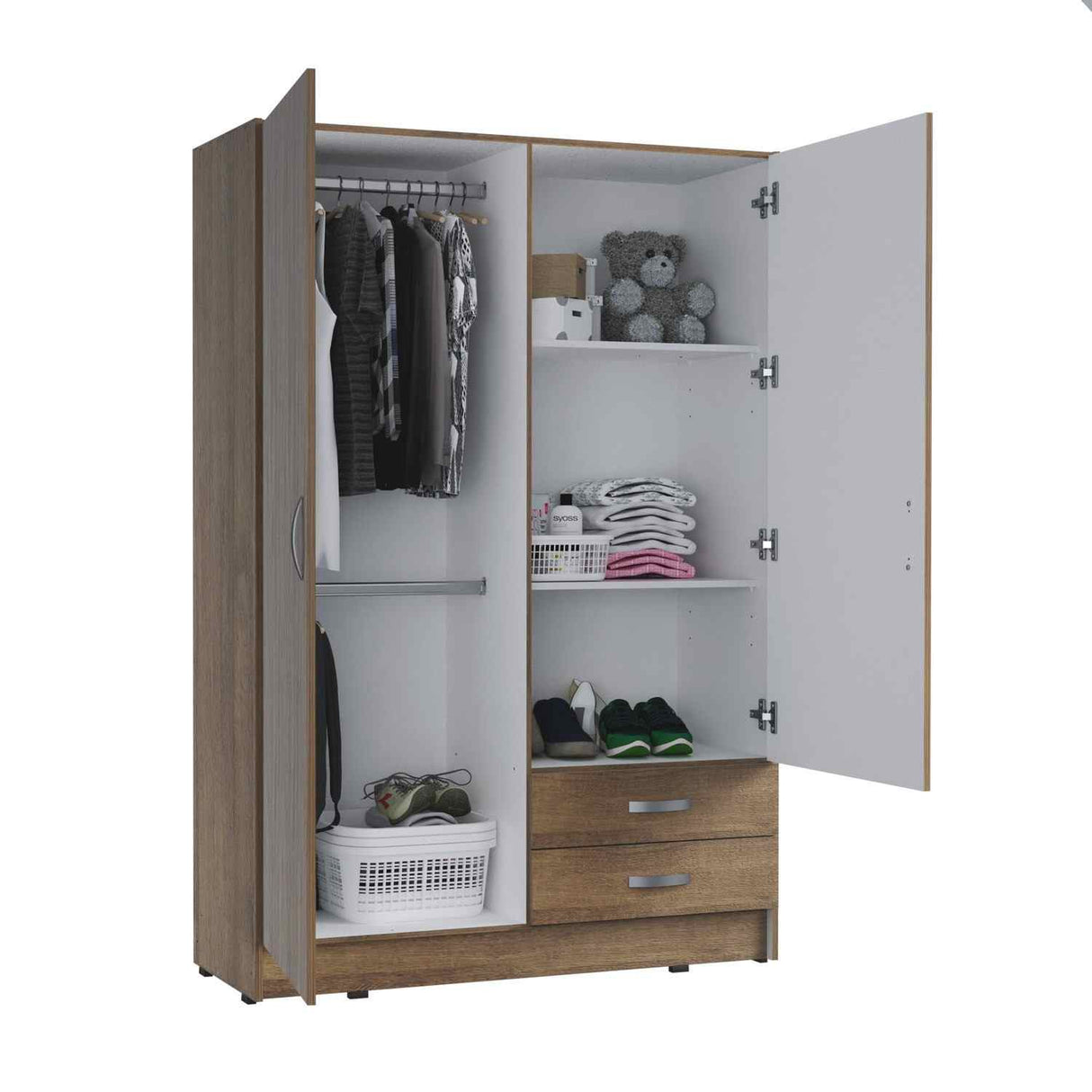 Closet Armario AM21423 Amareto y Blanco 124 cm con Dos Puertas y Dos Cajones - Closets | Bylmo