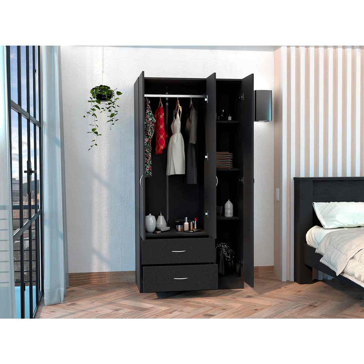 Closet Aural Wengue 90 cm con Entrepaños y Colgadero - Closets | Bylmo