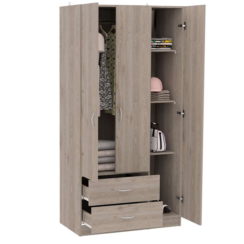 Closet Austral Ceniza 90x180cm con 2 Cajones con 3 Entrepaños - Closets | Bylmo