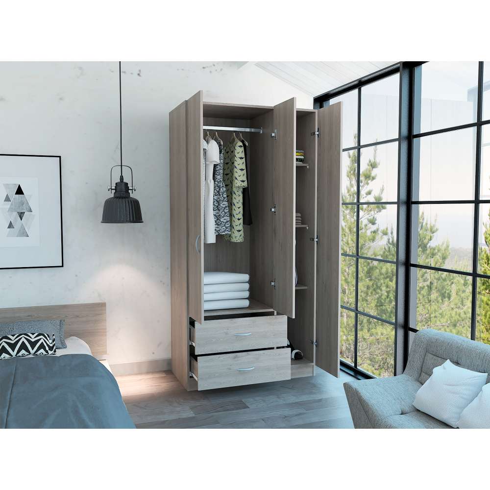 Closet Austral Ceniza 90x180cm con 2 Cajones con 3 Entrepaños - Closets | Bylmo