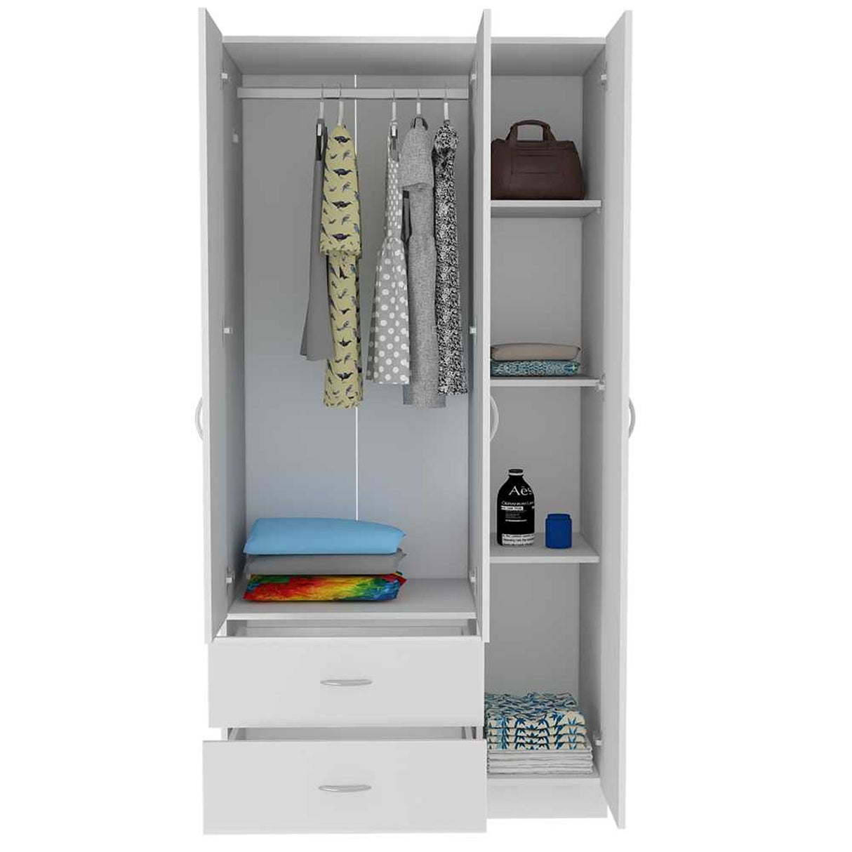 Closet Autral Blanco 90x180cm con 2 Cajones con 3 Entrepaños - Closets | Bylmo
