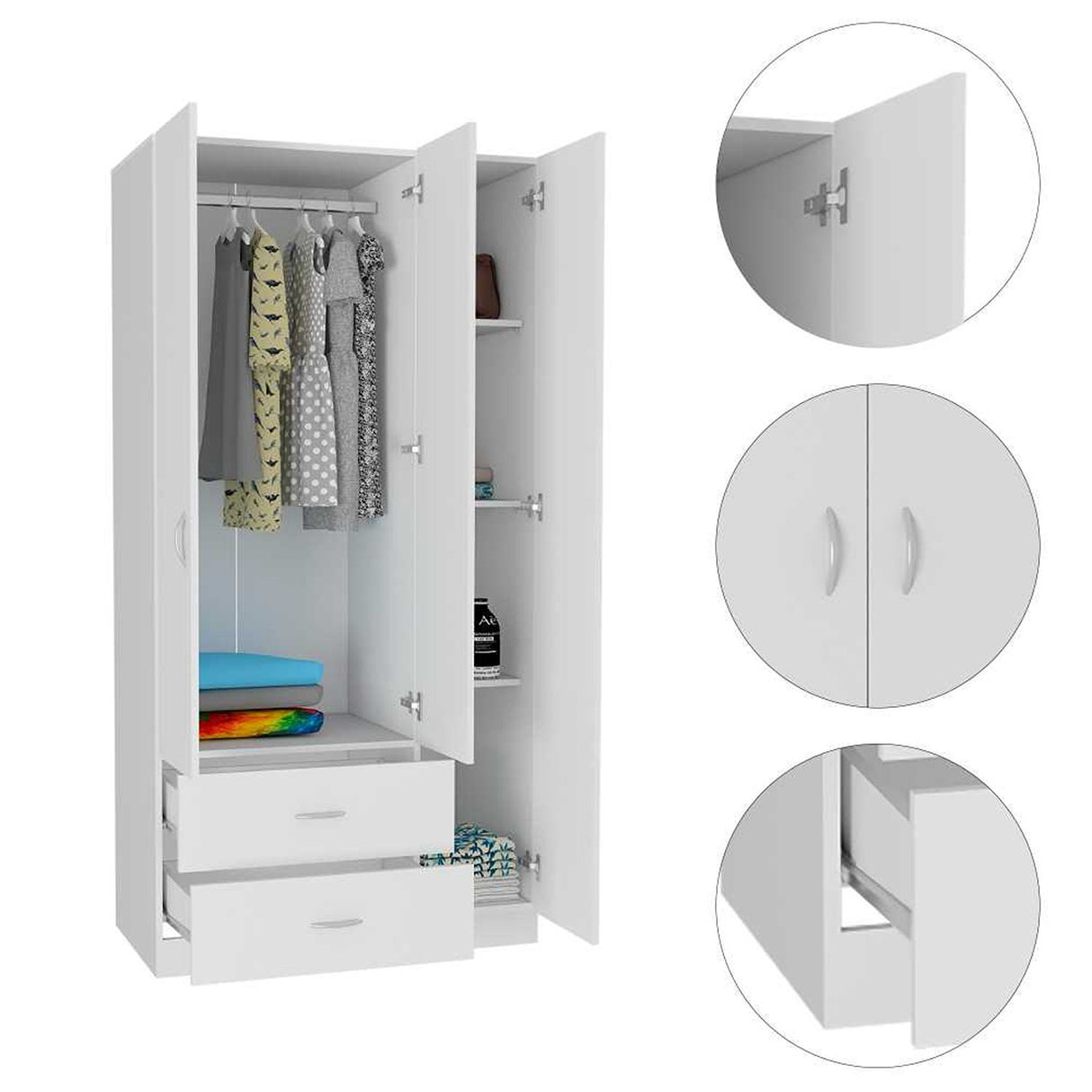 Closet Autral Blanco 90x180cm con 2 Cajones con 3 Entrepaños - Closets | Bylmo