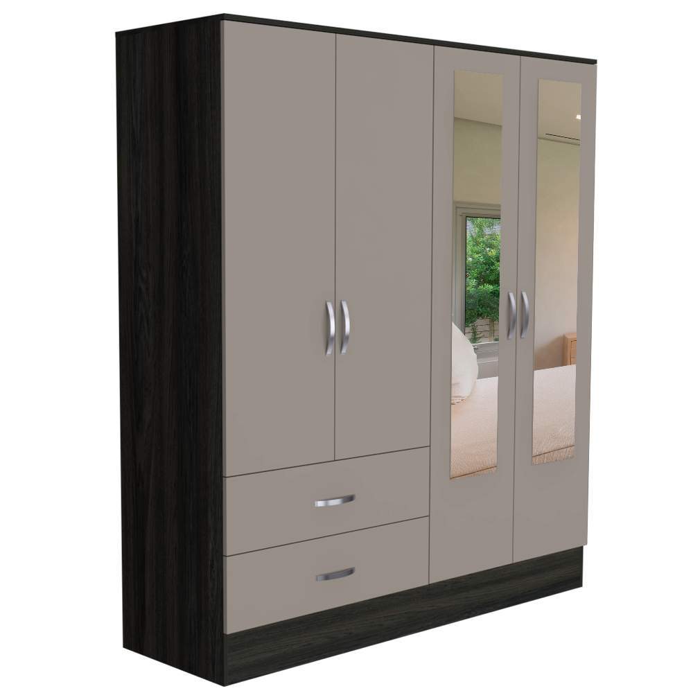 Closet Balton Carbón 160 cm con Espejos, Cuatro Puertas y Dos Cajones - Closets | Bylmo