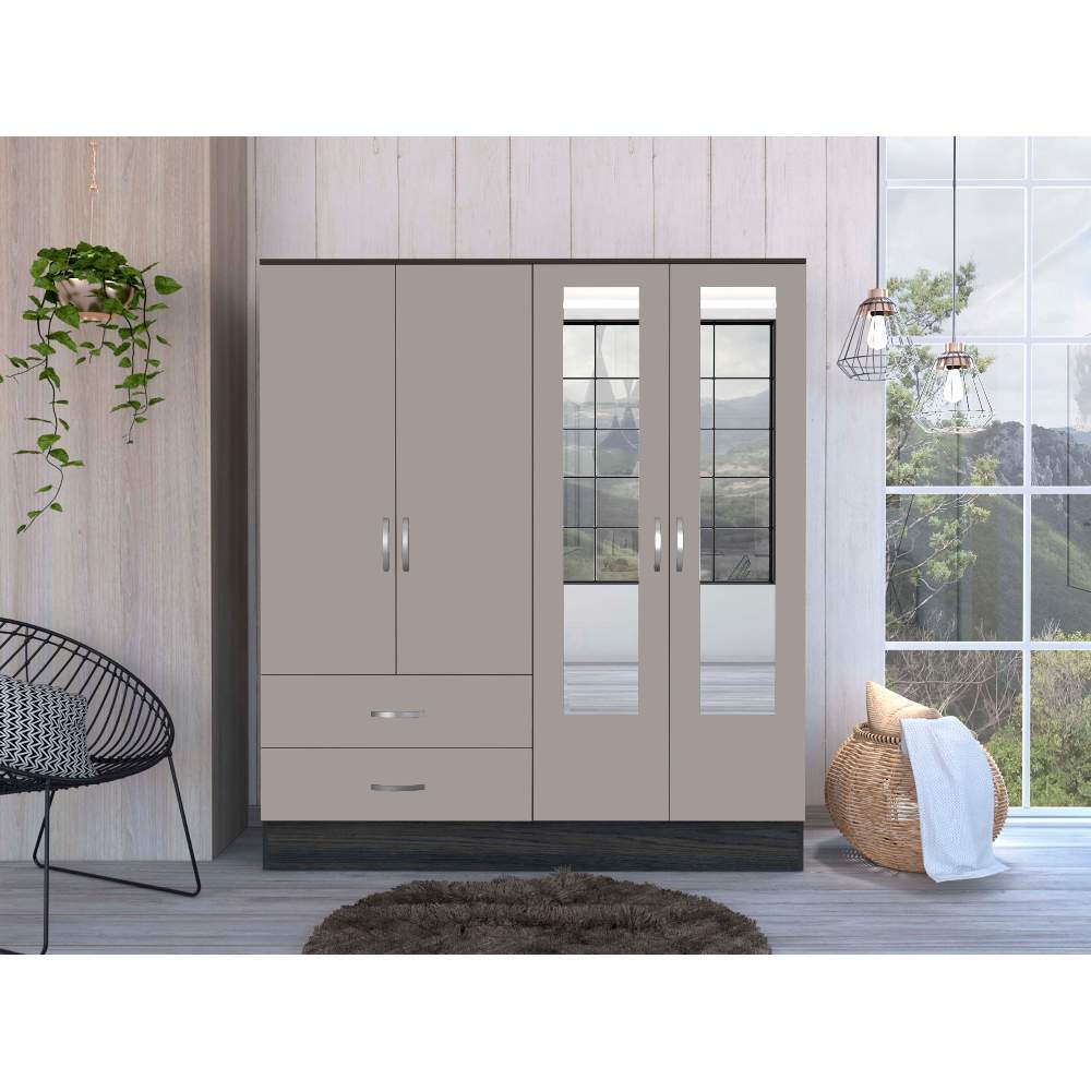 Closet Balton Carbón 160 cm con Espejos, Cuatro Puertas y Dos Cajones - Closets | Bylmo