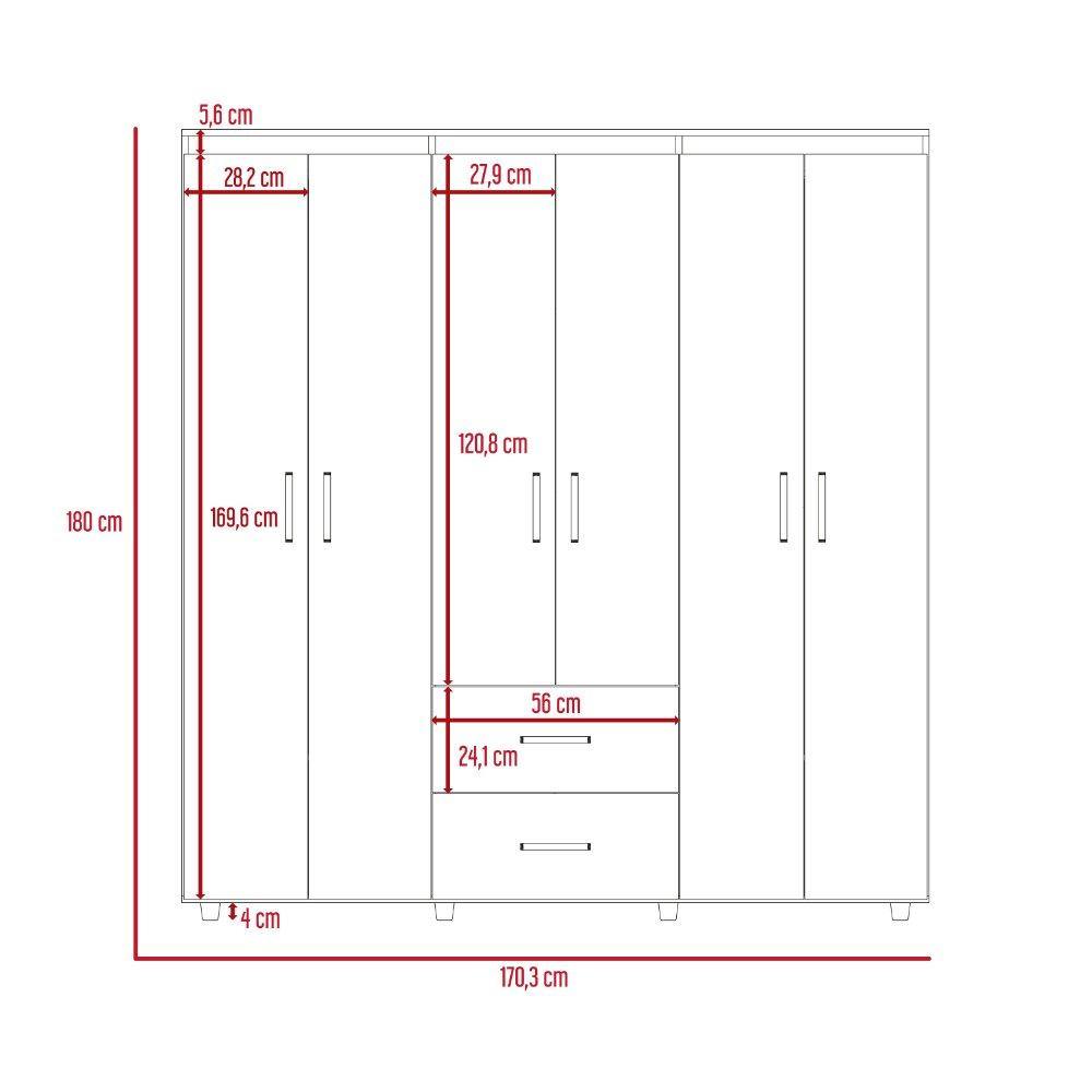 Closet Bariloche Ceniza 170 cm con Seis Puertas y Dos Cajones - Closets | Bylmo