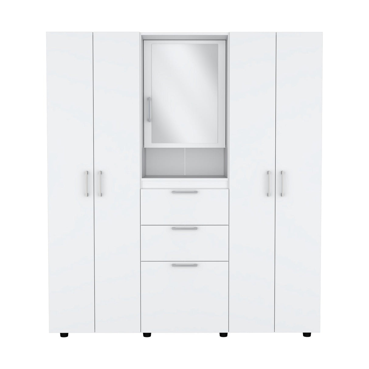 Closet Belton Blanco 160 cm con Dos Cajones, Seis Puertas, Colgadero de Ropa y Espejo - Closets | Bylmo