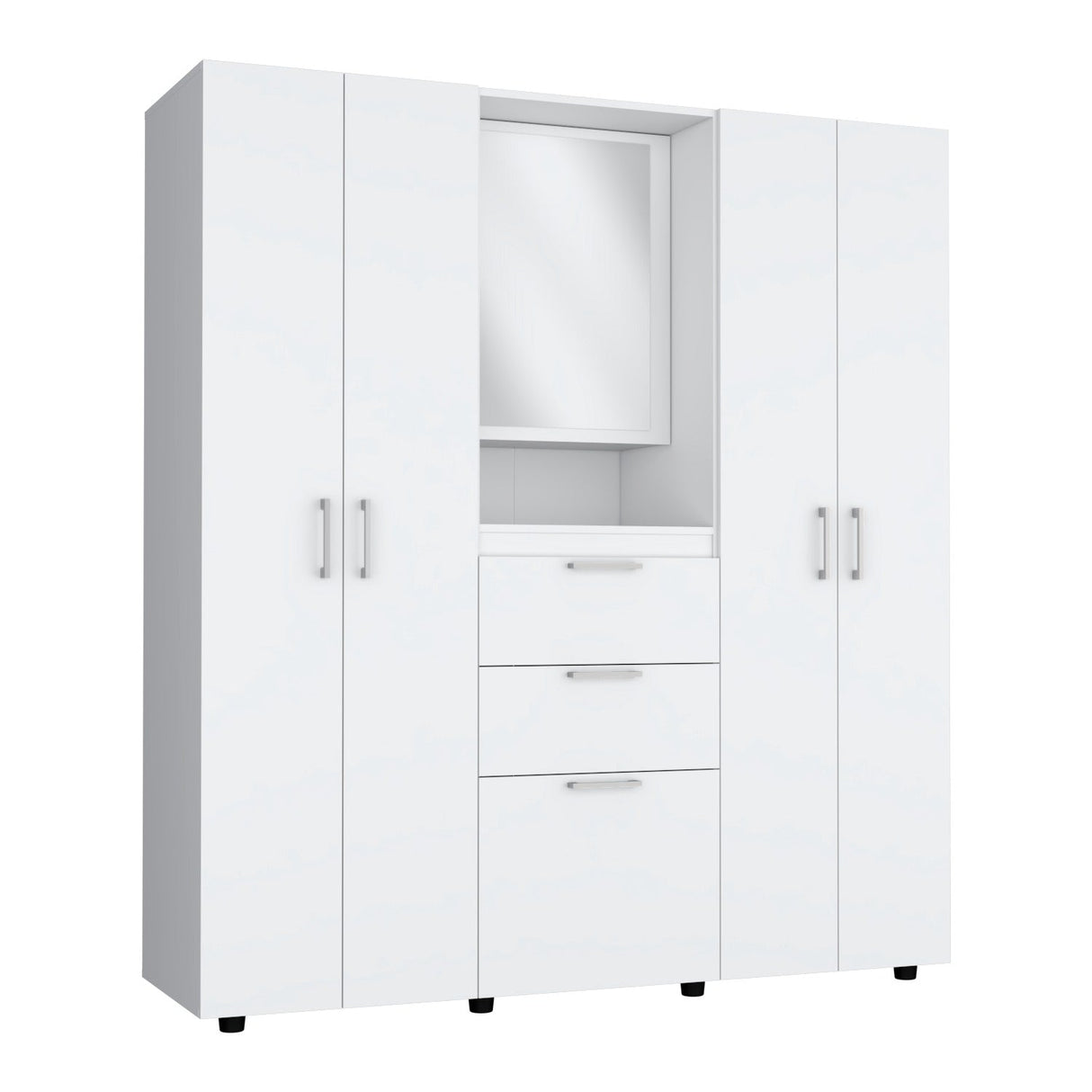 Closet Belton Blanco 160 cm con Dos Cajones, Seis Puertas, Colgadero de Ropa y Espejo - Closets | Bylmo