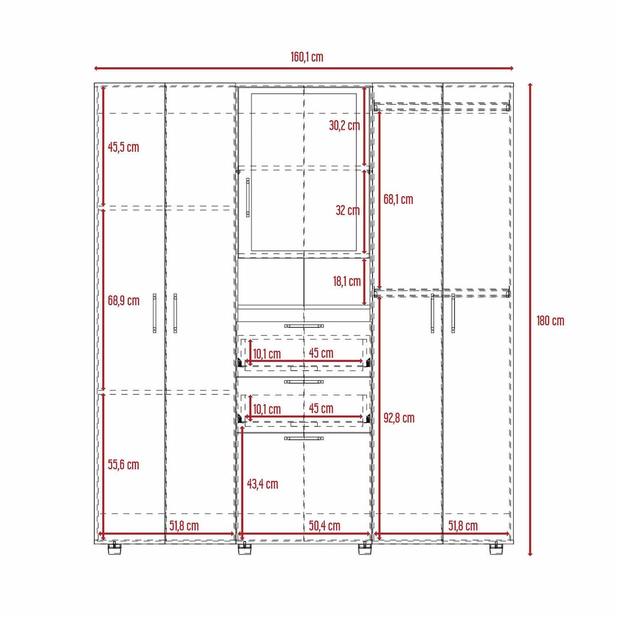 Closet Belton Blanco 160 cm con Dos Cajones, Seis Puertas, Colgadero de Ropa y Espejo - Closets | Bylmo