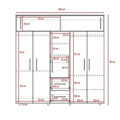 Closet Bigaf Gris Ceniza 200 cm con Siete Puertas y Tres Cajones - Closets | Bylmo