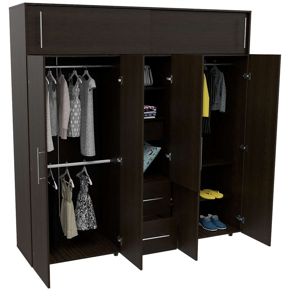 Closet Bigaf Wengue 200 cm con Siete Puertas y Tres Cajones - Closets | Bylmo