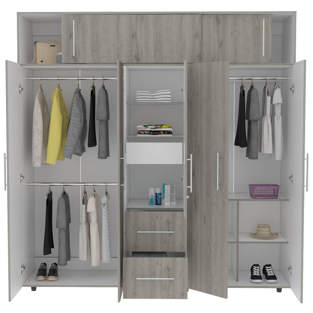 Closet Bigaf Plus Ceniza 200 cm con Siete Puertas y Tres Cajones - Closets | Bylmo