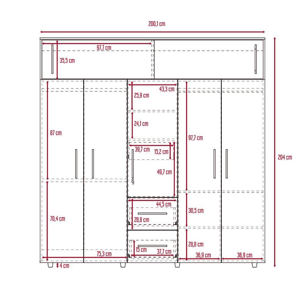 Closet Bigaf Duna 200 cm con Siete Puertas y Tres Cajones - Closets | Bylmo