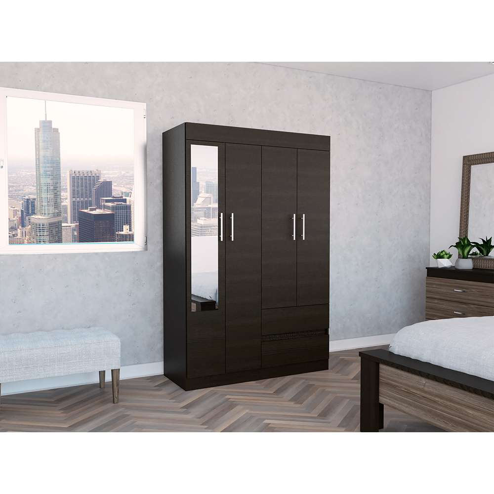 Closet Caoba Wengue 120 cm con Cuatro Puertas y Dos Cajones - Closets | Bylmo