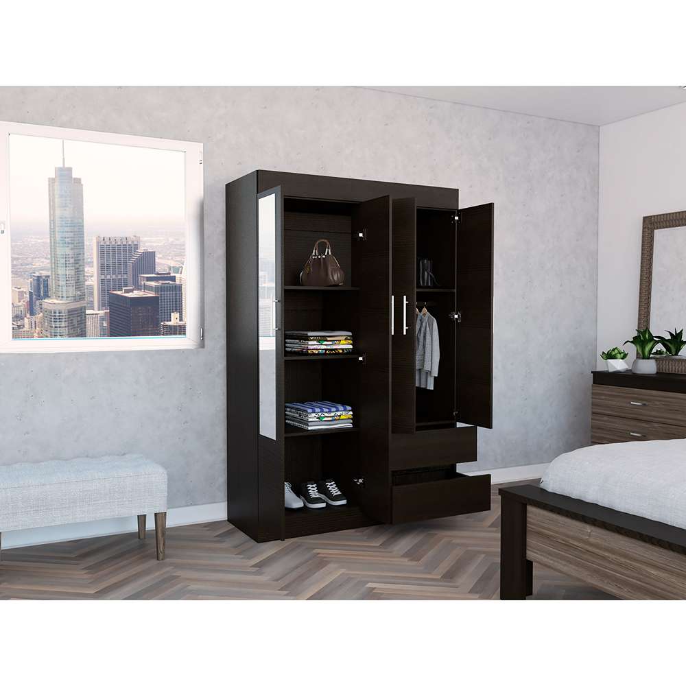 Closet Caoba Wengue 120 cm con Cuatro Puertas y Dos Cajones - Closets | Bylmo