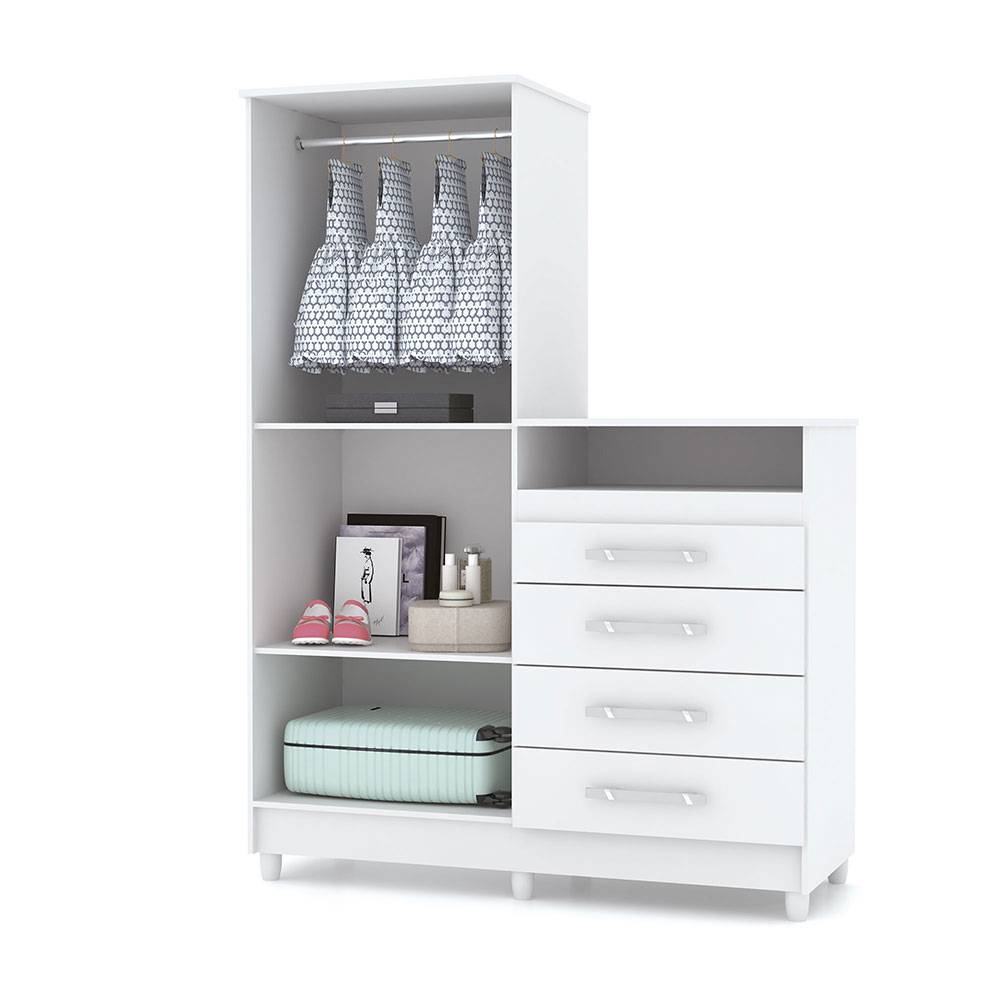 Closet Cómoda Rauxa Blanco y Salmón 121 cm con Cuatro Cajones y Dos Puertas con Cerradura - Cajoneras | Bylmo