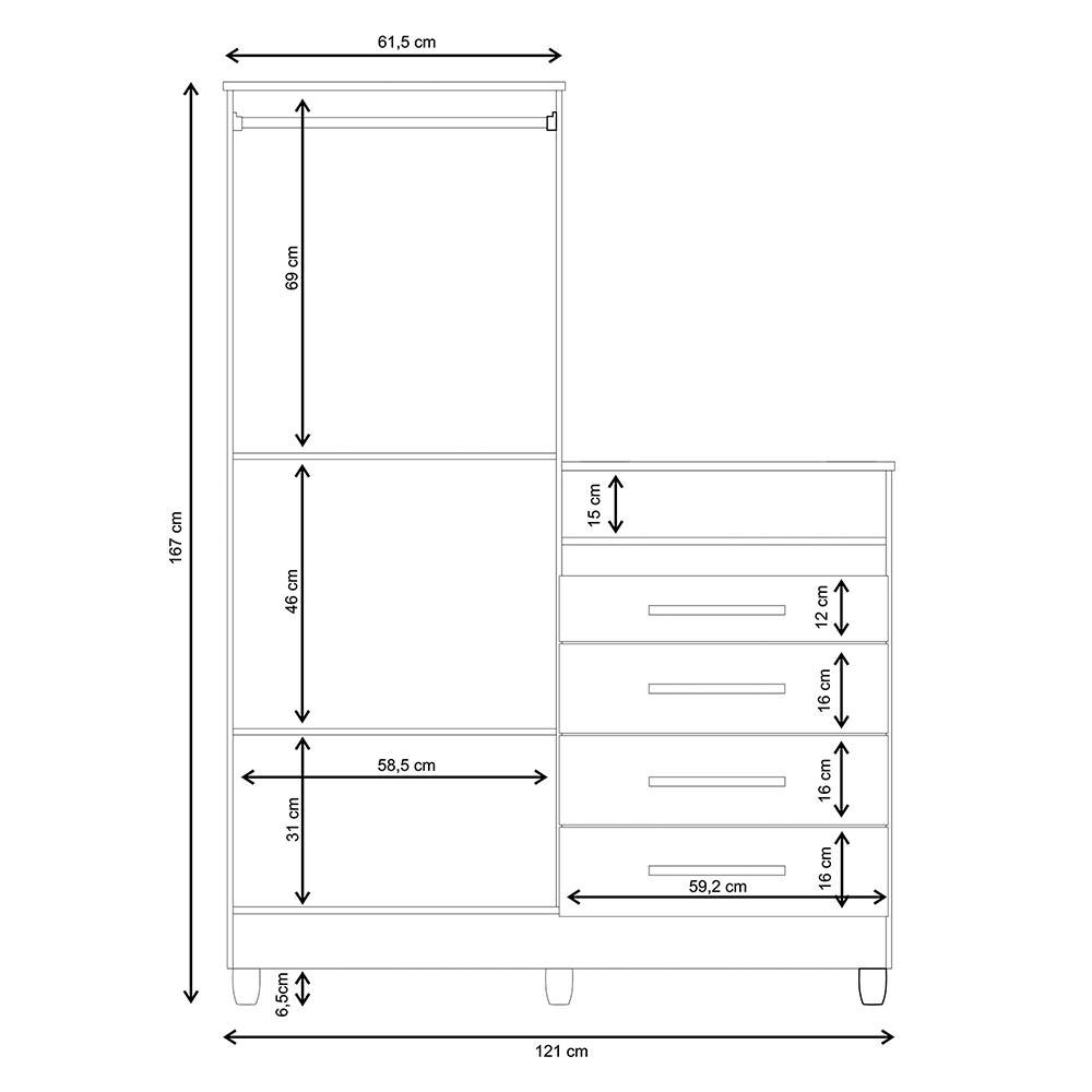Closet Cómoda Rauxa Blanco y Salmón 121 cm con Cuatro Cajones y Dos Puertas con Cerradura - Cajoneras | Bylmo