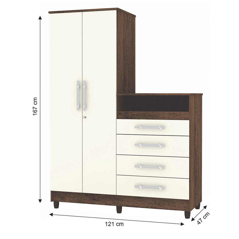 Combo Closet y Cómoda Rauxa Marron y Blanco Apagado 121x167cm De Cuatro Hileras con Cuatro Cajones - Cajoneras | Bylmo