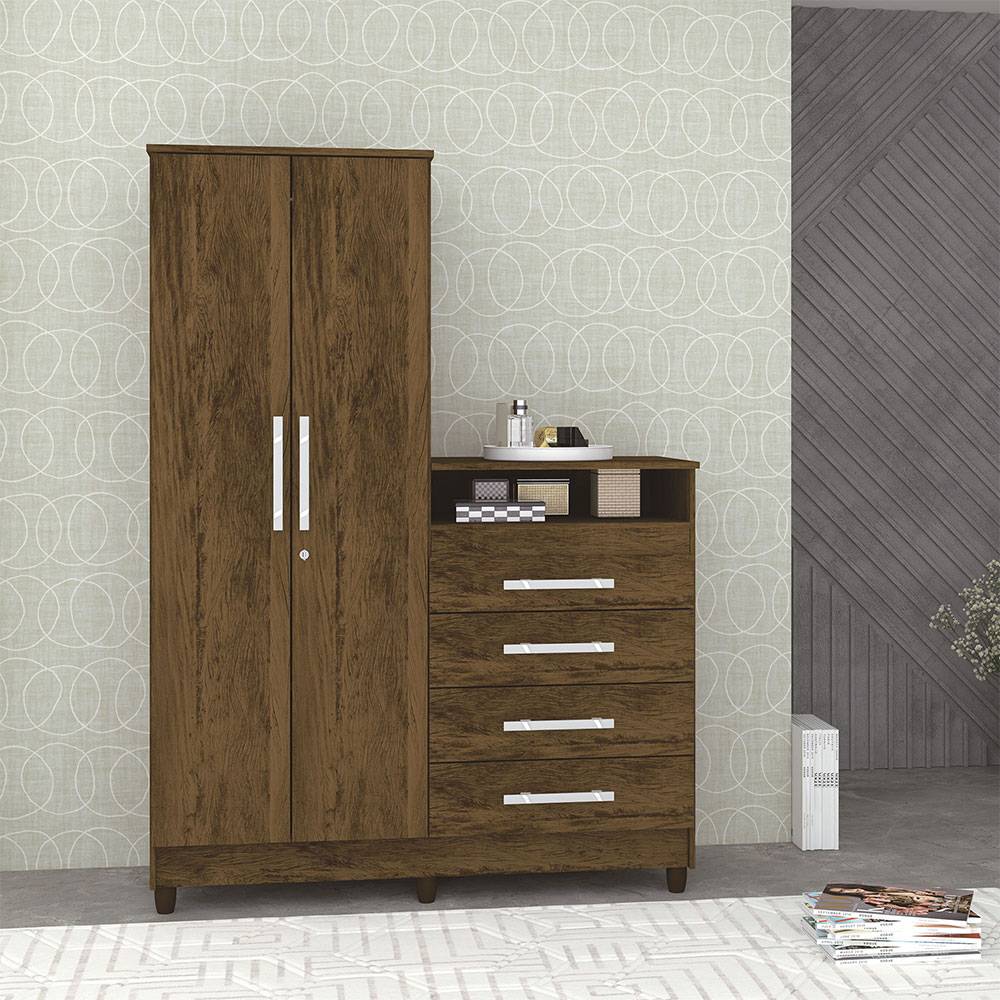 Cómoda Rauxa Cafe 121 cm con Cuatro Cajones y Dos Puertas con Cerradura - Cajoneras | Bylmo