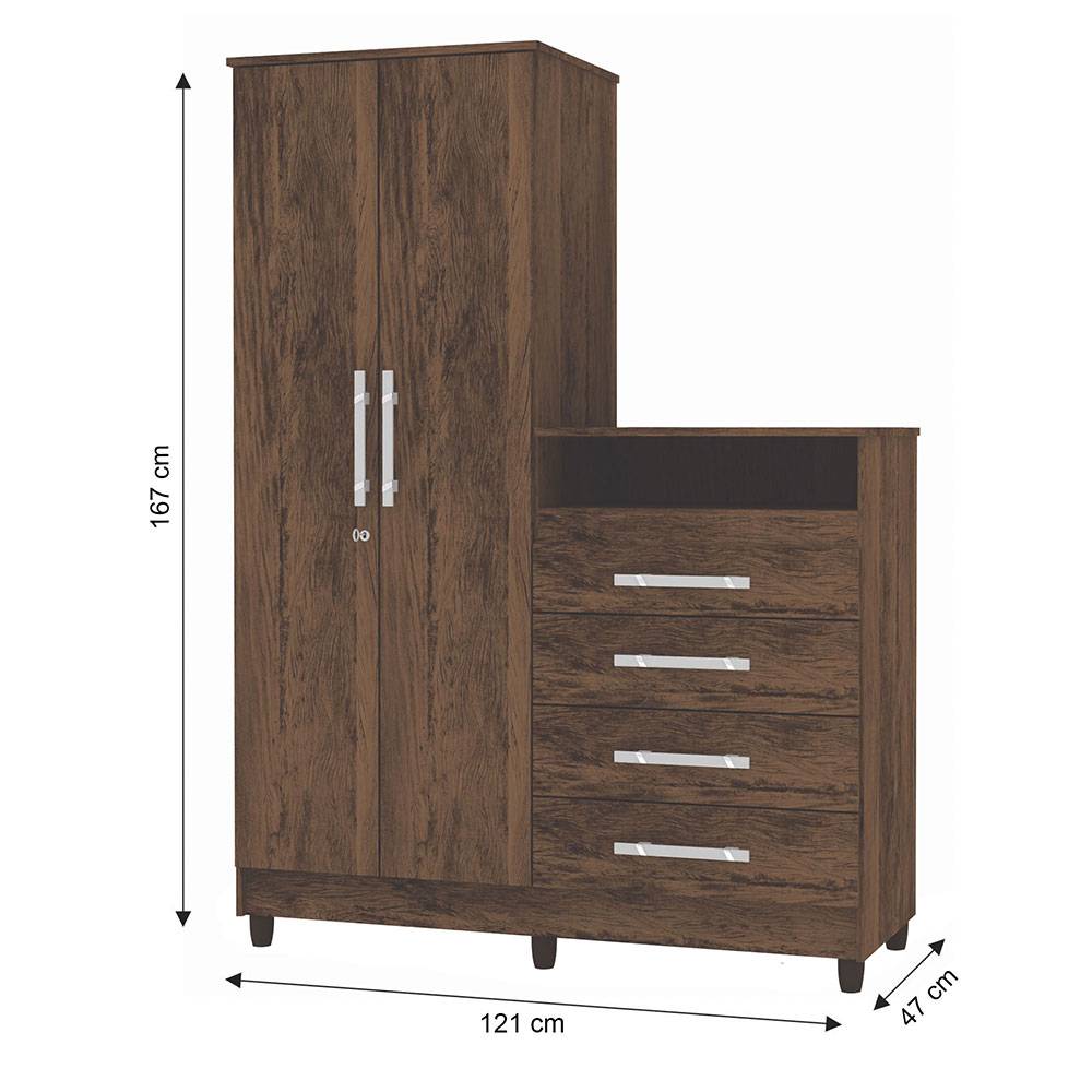 Cómoda Rauxa Cafe 121 cm con Cuatro Cajones y Dos Puertas con Cerradura - Cajoneras | Bylmo