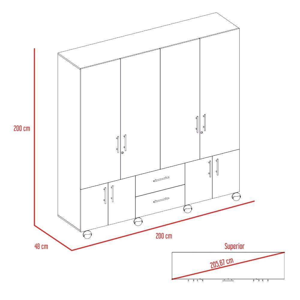 Closet Siena Wengue 200 cm con Ocho Puertas y Dos Cajones - Closets | Bylmo