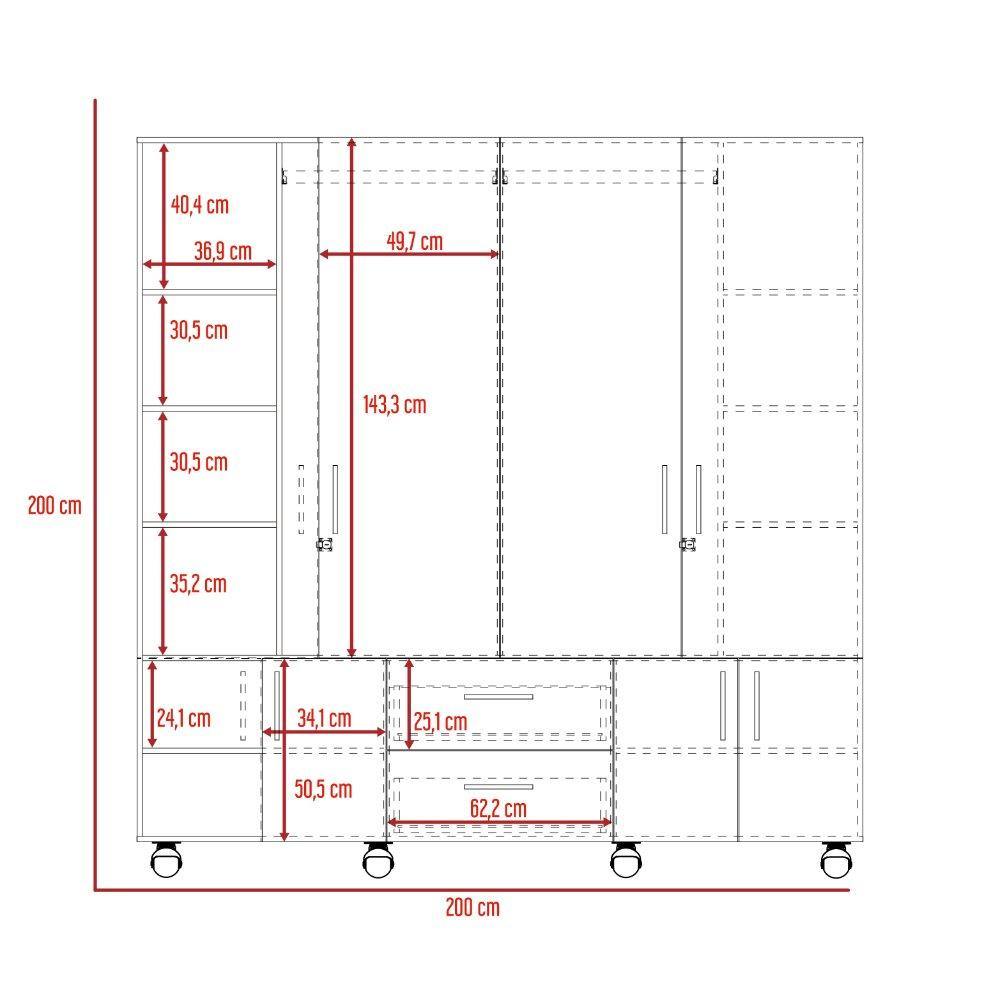 Closet Siena Wengue 200 cm con Ocho Puertas y Dos Cajones - Closets | Bylmo