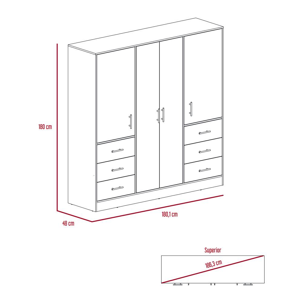 Closet Cooder Ceniza 180 cm con Cuatro Puertas y Seis Cajones - Closets | Bylmo