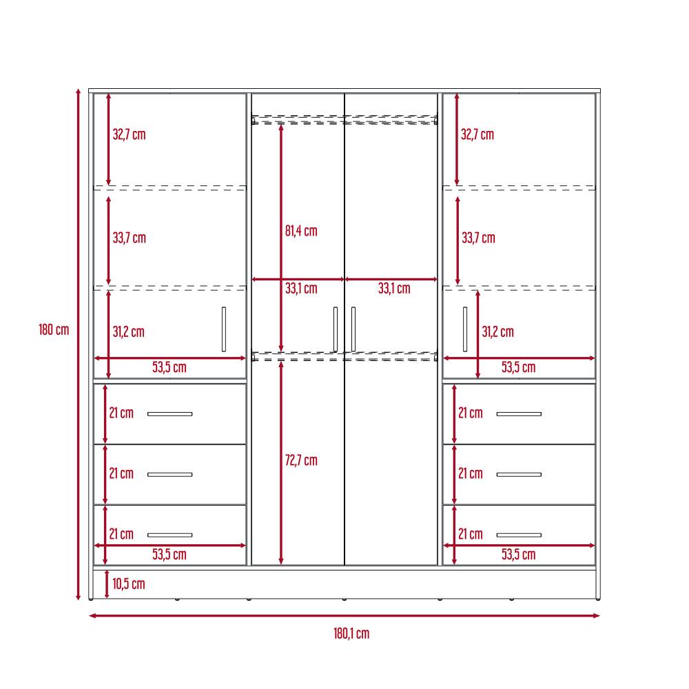 Closet Cooder Ceniza 180 cm con Cuatro Puertas y Seis Cajones - Closets | Bylmo
