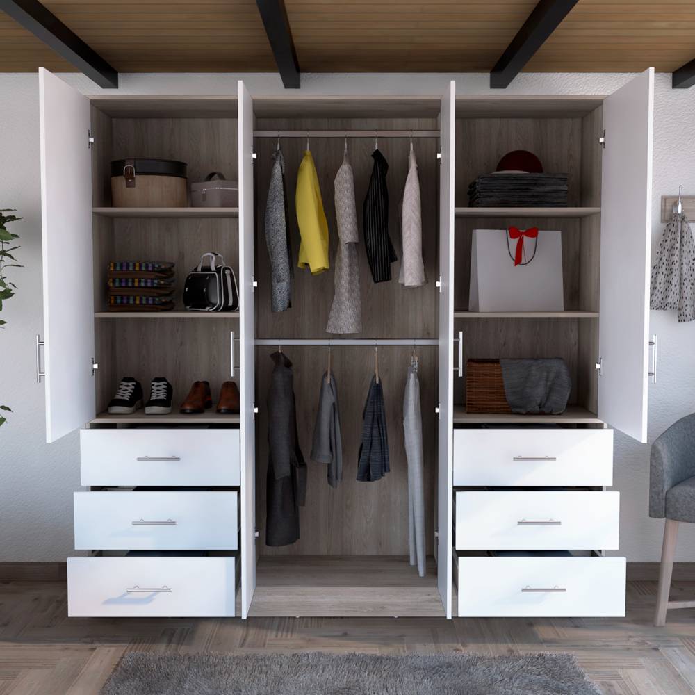 Closet Cooder Ceniza 200 cm con Cuatro Puertas y Seis Cajones - Closets | Bylmo