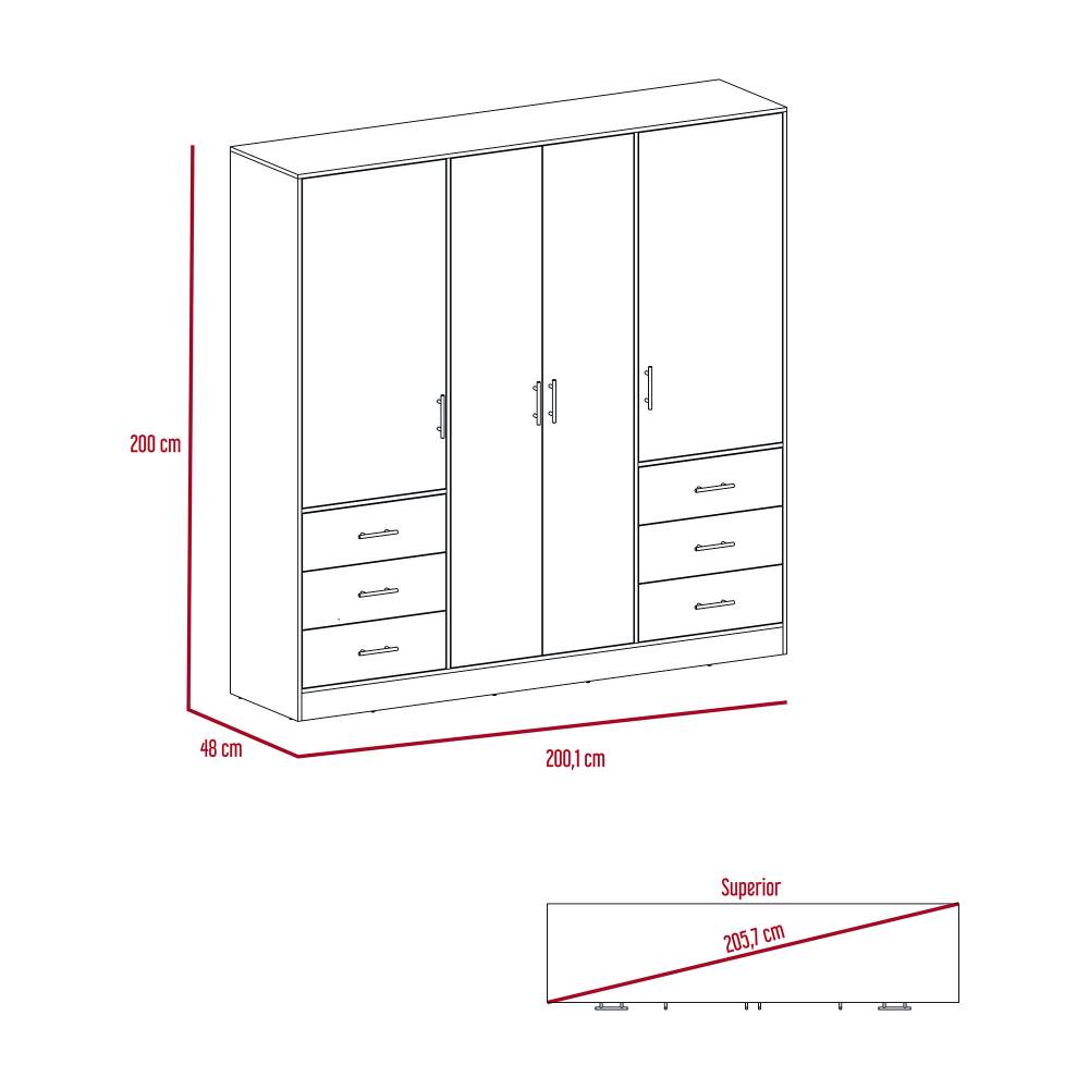 Closet Cooder Ceniza 200 cm con Cuatro Puertas y Seis Cajones - Closets | Bylmo